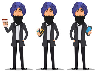Indian business man cartoon set