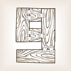 Wooden number 9 engraving vector illustration
