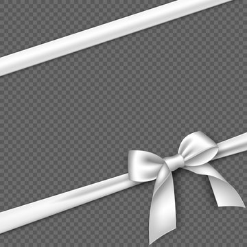 Realistic White Bow And Ribbon. Element For Decoration Gifts, Greetings, Holidays. Vector Illustration.