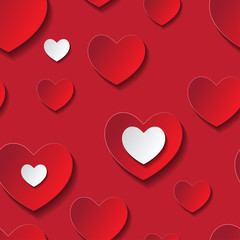 Valentine's day seamless abstract romantic background with cut paper hearts. Vector illustration. Paper hearts cut from paper. International holiday of lovers.