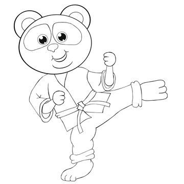 Coloring book  karate panda. Cartoon style. Isolated image on white background. Clip art for children. 
