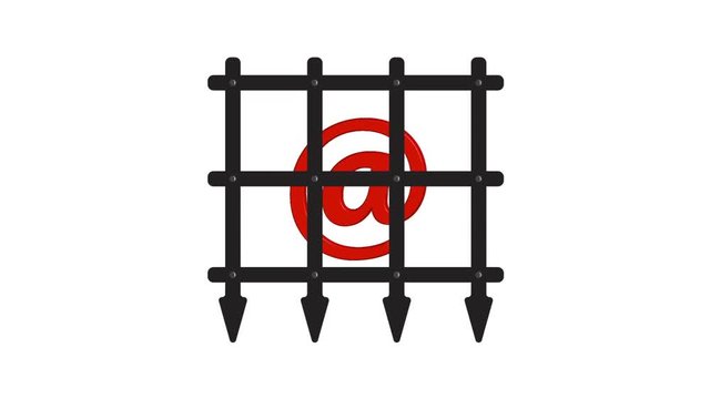 Animation of castle gate closing down on an internet symbol 