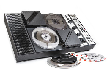 Old audio magnetic tape recorder reel to reel from seventies