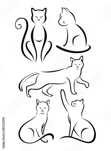 Set Line Simple Cat Design Stock Image And Royalty Free Vector Set Line Simple Cat Design