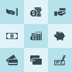 Set of 9 cash filled icons