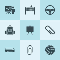 Set of 9 school filled icons