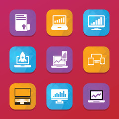 Laptop icons. vector collection filled laptop icons set.