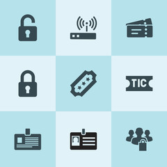 Set of 9 access filled icons