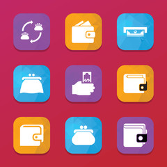 Wallet icons. vector collection filled wallet icons set.