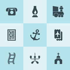 Set of 9 retro filled icons