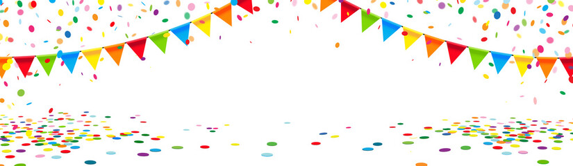 Konfetti Kulisse mit Wimpel Girlanden und Textfreiraum - Banner