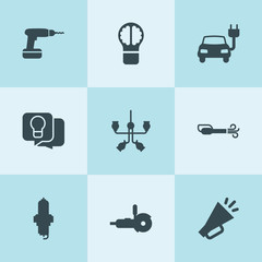 Set of 9 electricity filled icons