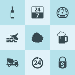 Set of 9 full filled icons