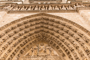 A famous low angle view of notre dame in France