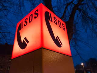 Emergency call stand on the street of the city