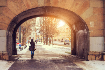 People on the streets of St. Petersburg in the winter