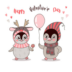 Two cute penguins fallen in love
