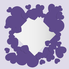 Valentine's day concept Ultra violet trend of year 2018 color. Paper cut heart shape and square. Abstract background with space. vector illustration.