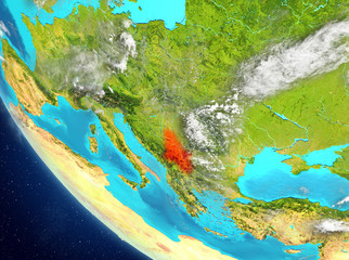 Satellite view of Serbia in red