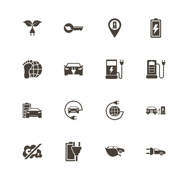 Electro Car icons. Perfect black pictogram on white background. Flat simple vector icon.