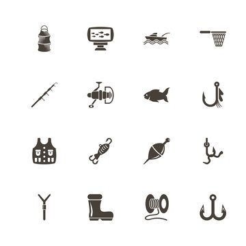 Fishing icons. Perfect black pictogram on white background. Flat simple vector icon.
