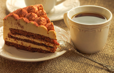 a piece of cake and coffee