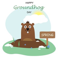 Obraz na płótnie Canvas Happy Groundhog Day design with cute groundhog