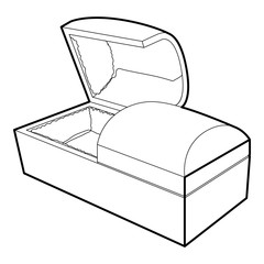 Opened coffin icon, outline style