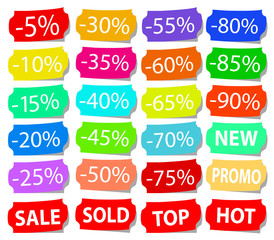 Set of multicolor sale tags on white, stock vector illustration