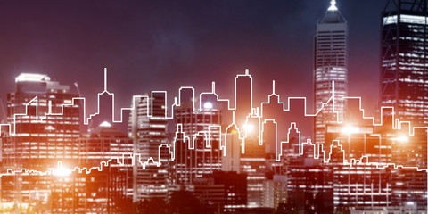 Background conceptual image of night illuminated town as symbol for active lifestyle