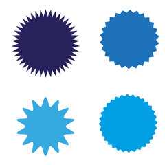 Set of starburst, sunburst badges, labels, stickers. Simple flat style.