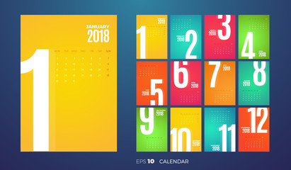 Wall Monthly Calendar 2018 year. Vector Template