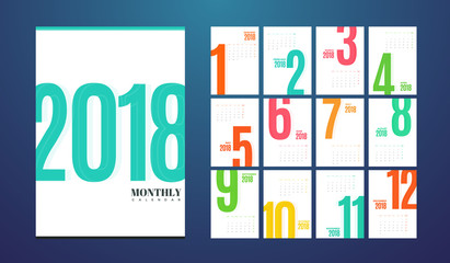 Wall Monthly Calendar 2018 year. Vector Template