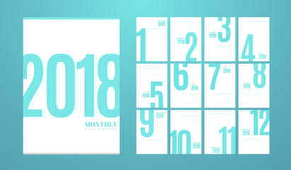 Wall Monthly Calendar 2018 year. Vector Template