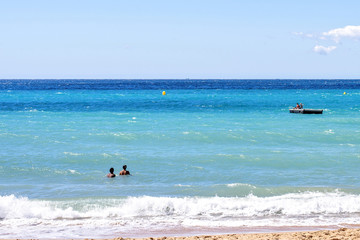 Daylight view to blue sea of Cannes resort in France