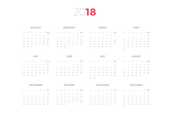 Wall Monthly Calendar 2018 year. Vector Template
