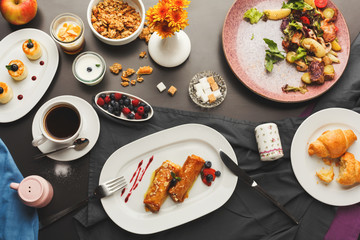 Restaurant breakfast with various sweet treats