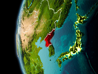 North Korea from space in evening
