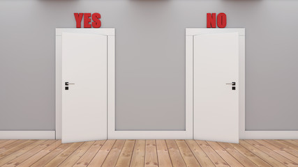 3d render Doors with decision Yes and No