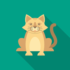 Cat icon with long shadow. Flat design style. Cat simple silhouette. Modern, minimalist icon in stylish colors. Web site page and mobile app design vector element.