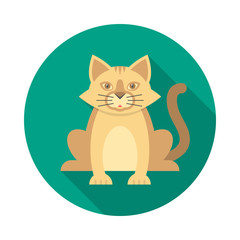 Cat circle icon with long shadow. Flat design style. Cat simple silhouette. Modern, minimalist, round icon in stylish colors. Web site page and mobile app design vector element.