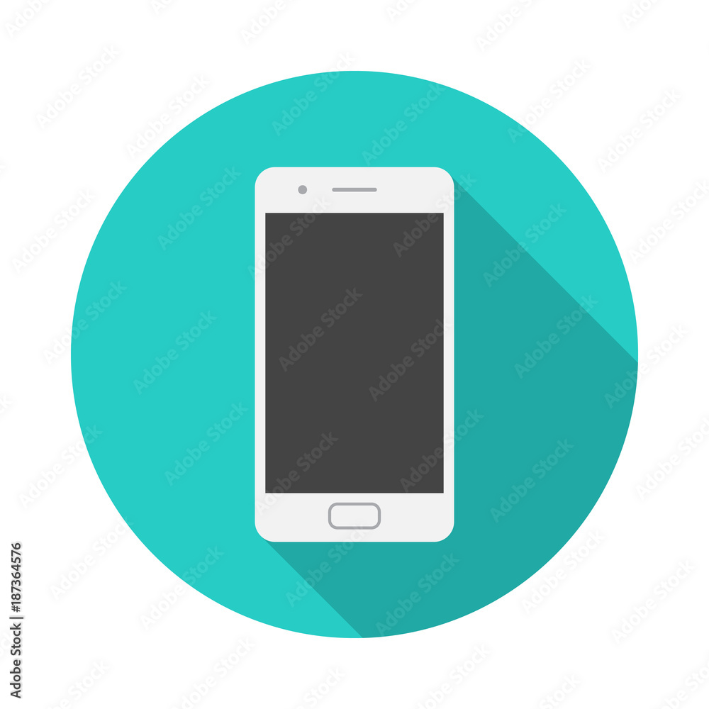 Wall mural mobile phone circle icon with long shadow. flat design style. smart phone simple silhouette. modern,