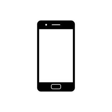Mobile phone icon. Black, minimalist icon isolated on white background. Smart phone simple silhouette. Web site page and mobile app design vector element.