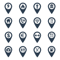 Map pin location icons set