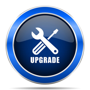 Upgrade vector icon. Modern design blue silver metallic glossy web and mobile applications button in eps 10