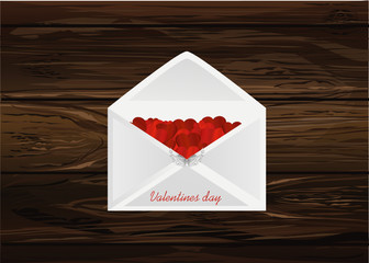 Open envelope with departing red hearts. Valentine's Day. Love 