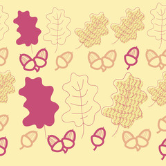 Acorns harvest, oak leaves  seamless pattern, scribbles. Hand drawn.