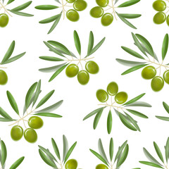Realistic Detailed Color Olives Branch with Leaves Seamless Pattern Background. Vector