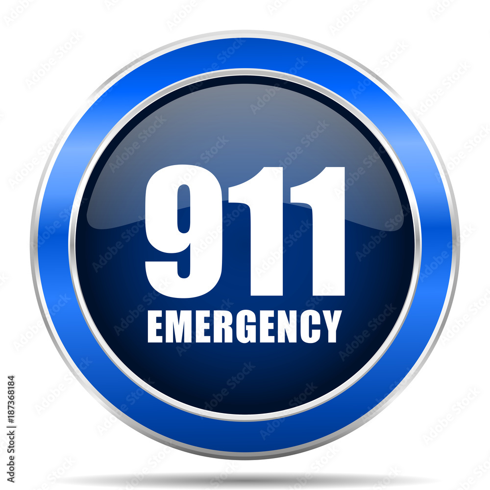 Poster Number emergency 911 vector icon. Modern design blue silver metallic glossy web and mobile applications button in eps 10