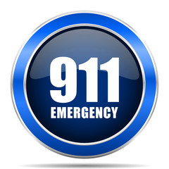 Number emergency 911 vector icon. Modern design blue silver metallic glossy web and mobile applications button in eps 10
